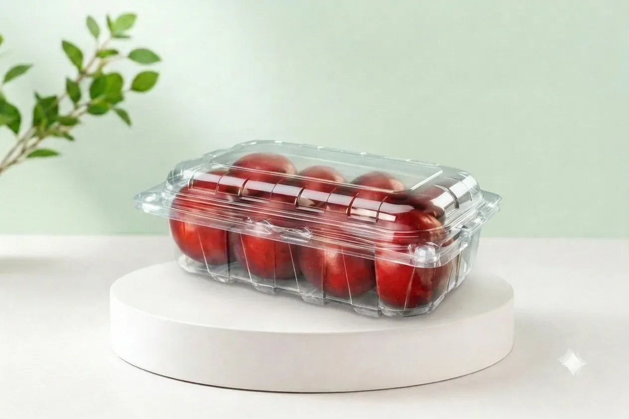 Clear PET fruit punnet filled with red fruit