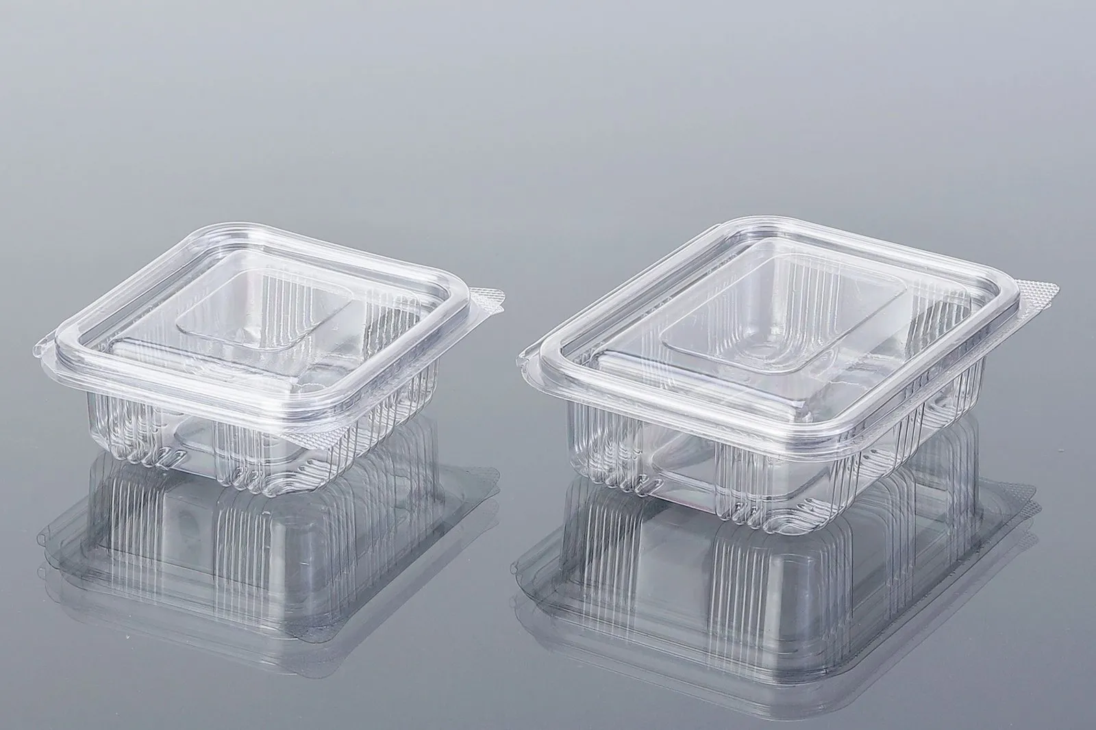 Clear Oracle PET hinged box with an attached lid