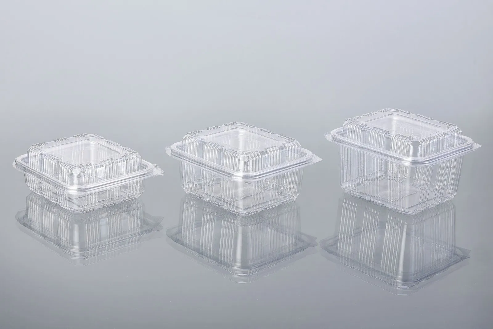 Clear Oracle PET hinged box with an attached lid